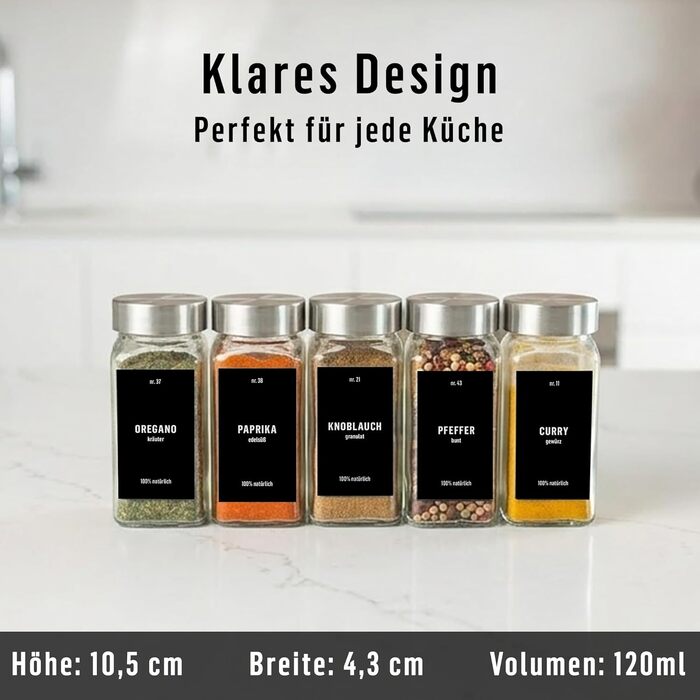Набір скляних квадратних банок для спецій Deco haus® (12 шт.) з герметичними кришками, етикетками та дозаторами