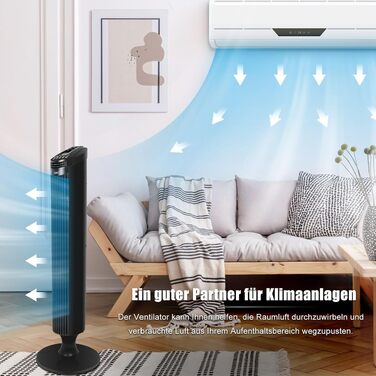 Вежа-вентилятор Turmventilator з пультом, 3 швидкості, авто-функція, 70° осциляція, таймер 7.5 год, електричний, 84 см