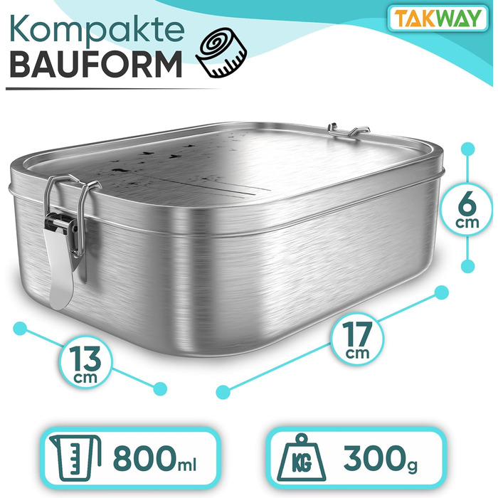 TAKWAY Ланчбокс з нержавіючої сталі для дітей, 800 мл, герметичний, бенто-бокс з 3 відділеннями, для школи та садка, дизайн «Кульбаба»