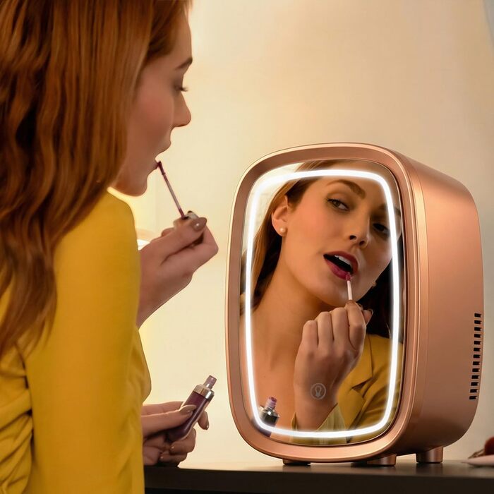 Міні-холодильник для косметики Cecotec CoolingBeauty 4000 Mirror Rose, 4 л, дзеркальна дверцята з LED-підсвіткою, охолодження до 5°C