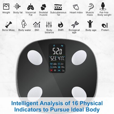 Розумні ваги INSMART 227 кг, цифрові, Bluetooth, аналізатор складу тіла, 18 показників, 30x30 см, мобільний додаток, вимірювання ІМТ, жиру, м’язів, пульсу