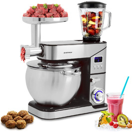 Кухонна машина Syntrox KM-2000W Lyon, міксер, м’ясорубка, 10 л, чорна/червона, Німеччина