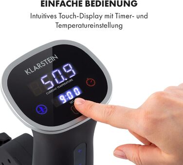 Klarstein Sous Vide Garer: Електричний су-від прилад, 1200W, 20-95°C, таймер, керування через додаток, сенсорний дисплей, 3D циркуляція, для посуду 10-15 літрів, нержавіюча сталь, чорний