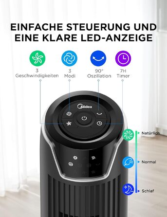 Вентилятор підлоговий Midea FZ10-17JR 92 см з пультом, 3 режими, 3 швидкості, таймер 7 год, чорний