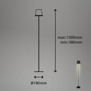 BRILONER – LED акумуляторний торшер 3 в 1, ступінчасте затемнення, сенсорне керування, бездротова, чорна, для вулиці