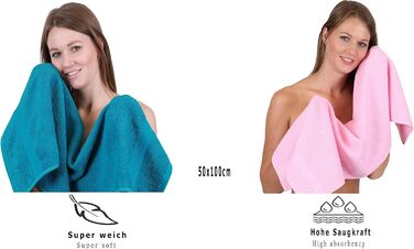 Набір рушників Betz Palermo: 2 банних 70x140 см, 4 для рук 50x100 см, лежакове, сауна, бірюза-рожевий