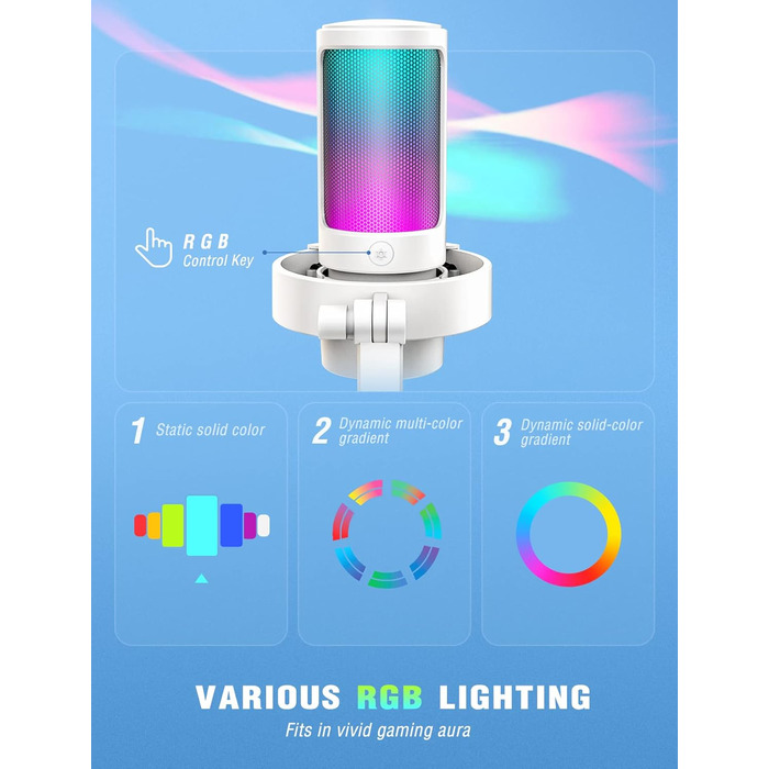 USB мікрофон FIFINE для ПК, ігровий, для стрімінгу, подкастів та студії, з RGB підсвіткою, кнопкою вимкнення звуку, роз'ємом для навушників і поп-фільтром, сумісний з PS4, PS5, Mac