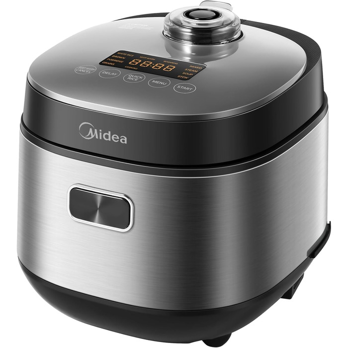 Мультиварка Midea Reiskocher 5 л: рис, суп, тушкування, повільне приготування, 11 програм, таймер, аксесуари, чорний/срібний