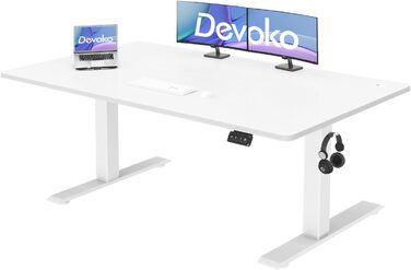Електричний регульований стіл Devoko 140x60 см, білий, офісний комп'ютерний стіл з пам'яттю положень, стіл для роботи сидячи та стоячи