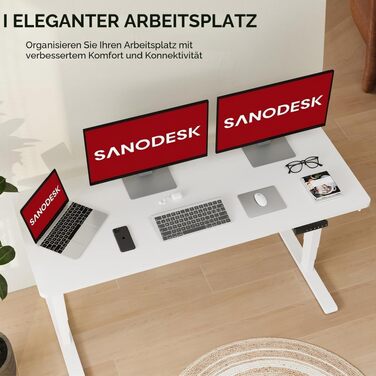 Регульований по висоті письмовий стіл SANODESK 120×80 см, електричний стіл для роботи стоячи та сидячи, два двигуни, пам'ять, USB-порт, захист від зіткнень (Сірий/Чорний)