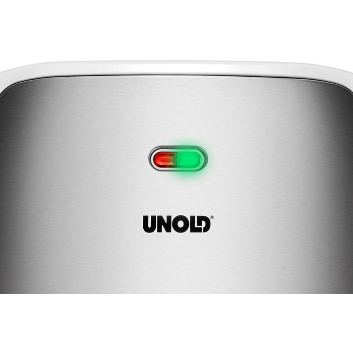 Сендвічниця Unold 48480 Quadro, 4 тости, антипригарне покриття, автоматична терморегуляція, 1100 Вт, теплоізольовані ручки, білий/нержавійка