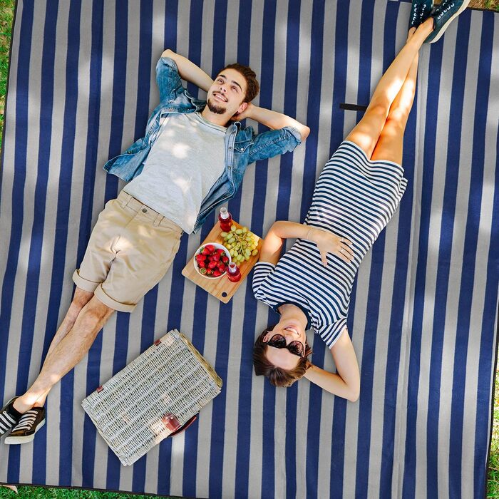 Пікнік-ковдра Relaxdays XXL 200x200 см, флісова, теплоізольована, водонепроникна, з ручкою, синьо-сіра