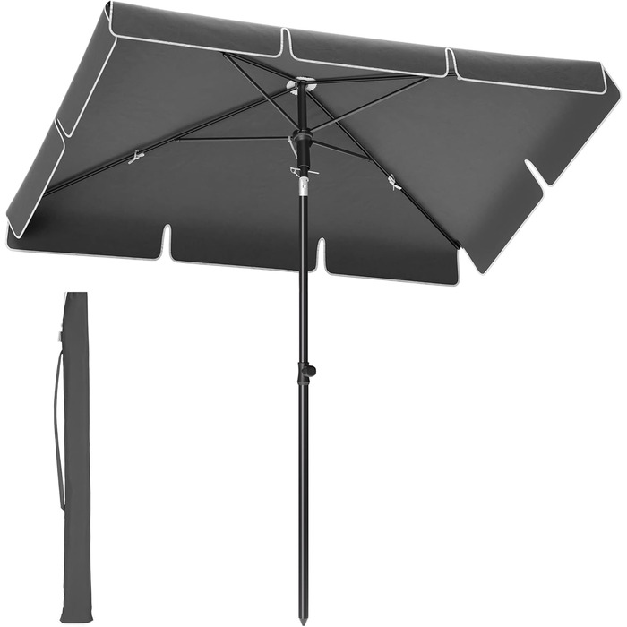 Сонячна парасоля SONGMICS 200x125 см, UPF 50+, регульована висота, двосторонній нахил 30°, для балкона, саду, з чохлом, без підставки, сіра