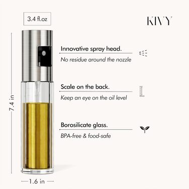 Набір скляних розпилювачів для олії KIVY (2x100 мл), чорні пляшки-спреї для кулінарного використання та оливкової олії