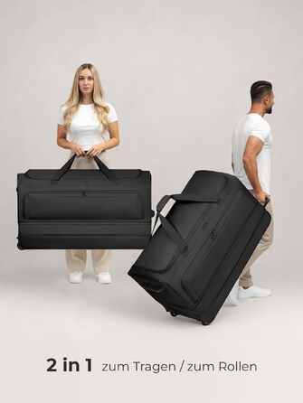 Дорожня сумка на колесах REDOLZ XXL Jumbo (90 см), розширювана сумка для подорожей великого розміру, чорна