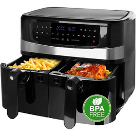 Цифрова подвійна аерофритюрниця Emerio, 2×5 л, 12 програм, без BPA, SMART FINISH, смаження без олії
