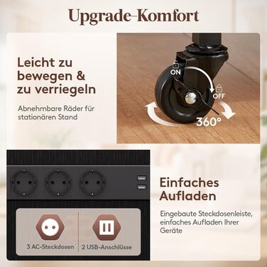 Polycote HiFi тумба з полицями на колесах, регульовані полиці, стійка для програвача з розетками та LED підсвіткою, коричнево-чорна, 60x55x90 см
