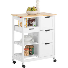 Сервісний візок SoBuy з колесами – кухонний візок з 2 знімними полицями та підносом – візок для кухні, вітальні, їдальні – 68x85x38 см, до 50 кг, MDF, FKW79-SCH (Білий)