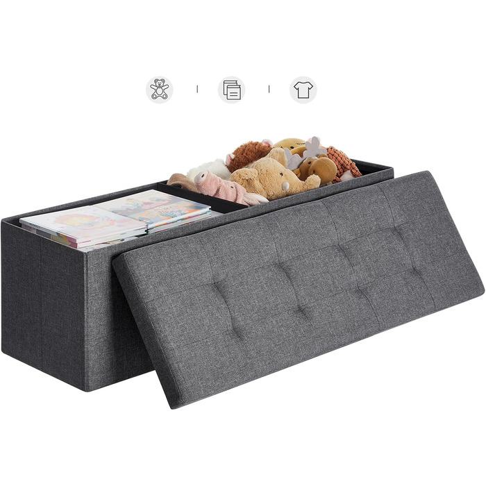 Складаний пуф SONGMICS з місцем для зберігання, 110×38×38 см, темно-сірий, до 300 кг, для вітальні, спальні, передпокою