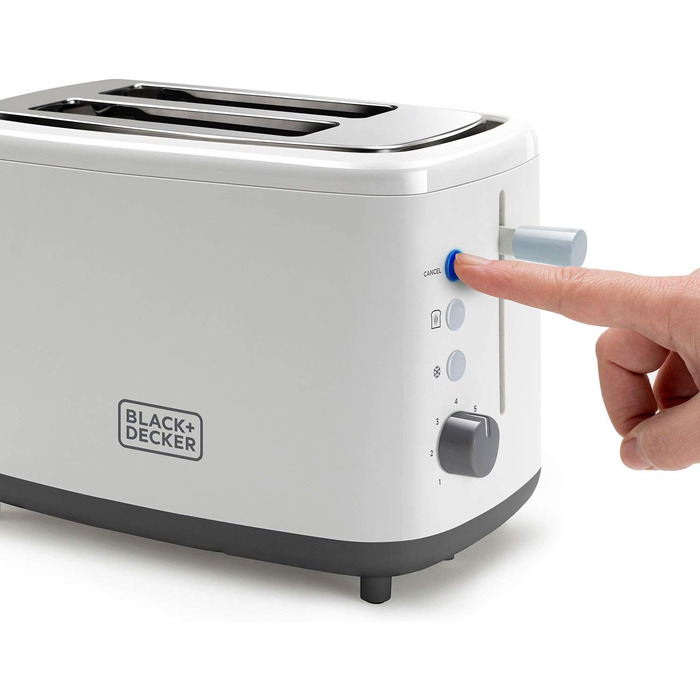 Тостер Black+Decker BXTOA820E, 820Вт, 2 широкі відділення, 7 режимів, підставка для булочок, білий