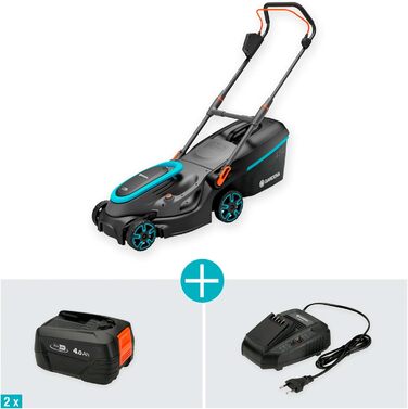 Акумуляторний газонокосарка Gardena PowerMax 37/36V P4A Ready-to-Use Set (14638-20) 37см, 350м², 45л, 2023