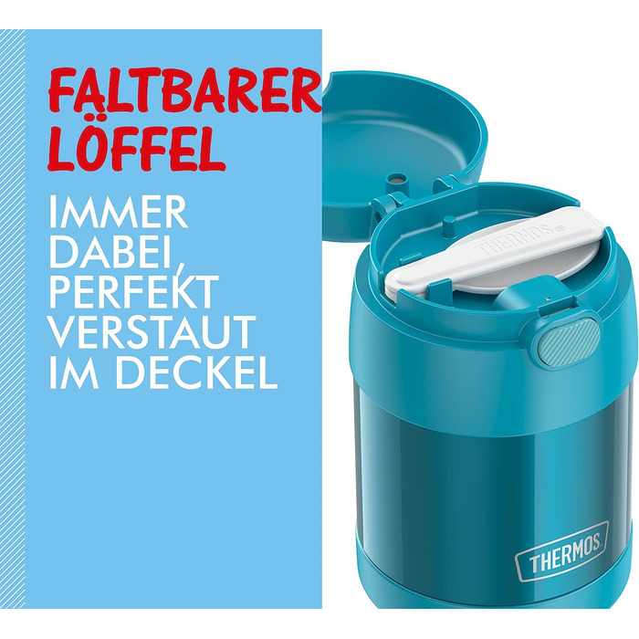 Дитячий термос для їжі THERMOS FUNTAINER 0,3 л, бірюзовий, з ложкою, для супу, мюслі, зберігає тепло 5 годин, холод 7 годин, герметичний
