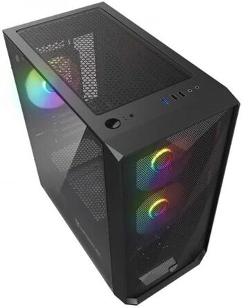 Корпус для ПК Nfortec DYS Mini Tower (MATX), 3x 120 мм ARGB вентилятори, металева сітка, бокова панель із загартованого скла, чорний