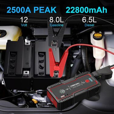 Бустерумулятор FOWAWU 2500A 22800mAh для автомобіля (бензин до 8L, дизель до 6.5L), пусковий пристрій для авто