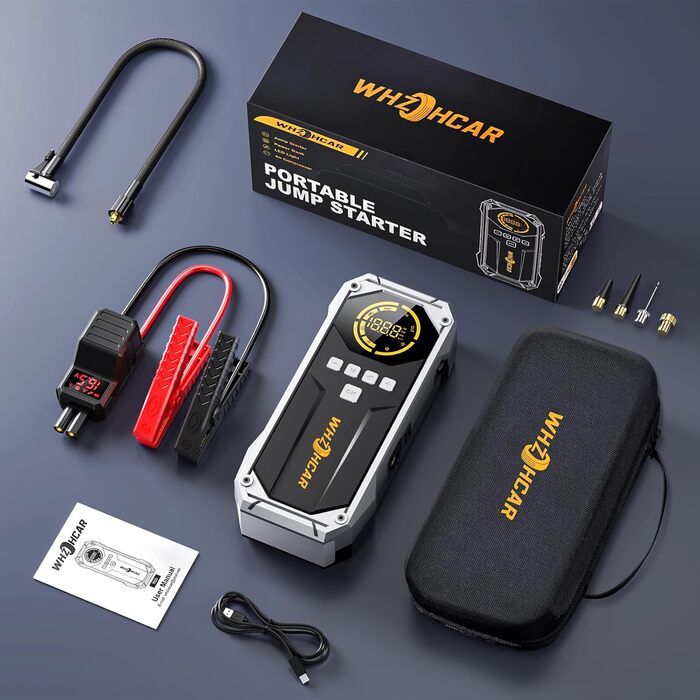 Powerbank Starthilfe 6000A з компресором та LED-ліхтарем: багатофункціональний пусковий пристрій для автомобіля (чорний)