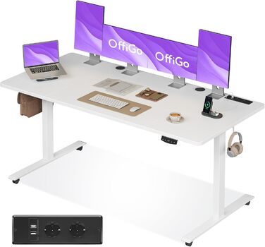 Електричний регульований стіл OffiGo 180x70 см, білий: стіл для офісу та дому з USB та 2 функціями пам'яті