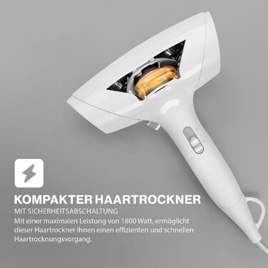 Компактний фен ProfiCare з настінним кріпленням, 1800 Вт, довгий спіральний кабель, 2 швидкості, Cool Shot, монтажний комплект, PC-HT 3044