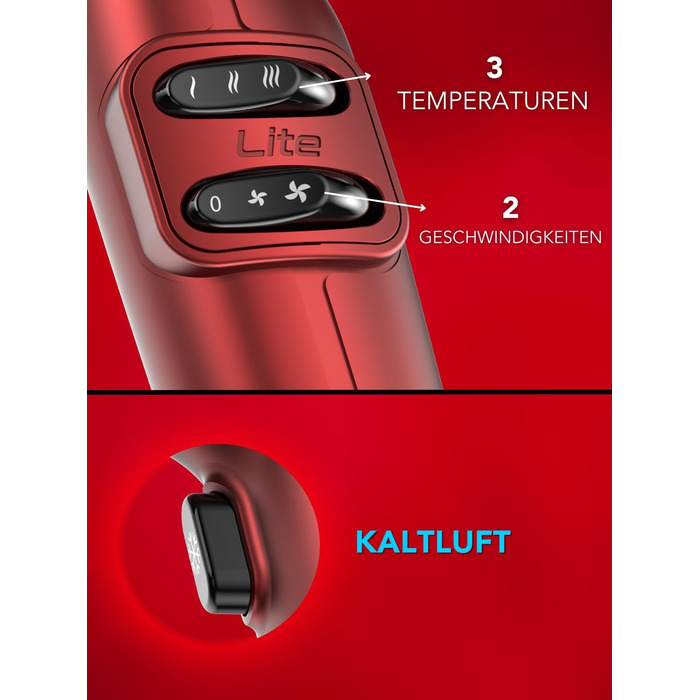 Професійний фен для волосся Gama Italia iQ Lite 1600 Вт, 110 000 об/хв, Oxy Active технологія для яскравості кольору, подвійний фільтр, ультралегкий 316 г, червоний