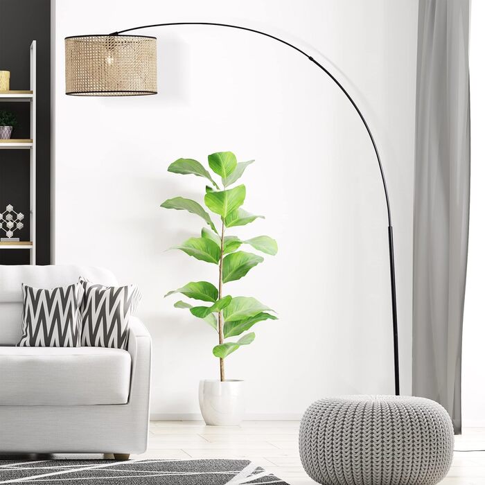 Торшер Lightbox Nature 154 см з абажуром з плетеного ротангу, металевий, E27 до 60 Вт, світло-коричневий/чорний, для вітальні