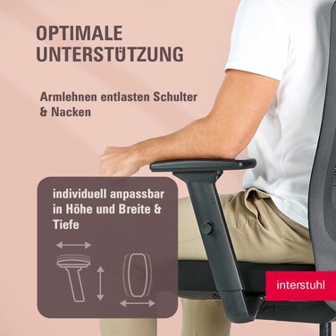Ергономічне офісне крісло Interstuhl SMART Air, синхромеханізм, 4D-підлокітники, підтримка попереку, чорне, Made in Germany