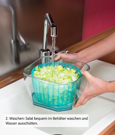 Професійна овочерізка та сушарка для салату Genius Nicer Dicer Chef, 4-в-1, з кришкою, контейнером і ситом, 5.2 л, прозора