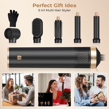 MogaWave Air Styler Pro 6 в 1: Фен-щітка, стайлер для волосся 1000W (Чорний)
