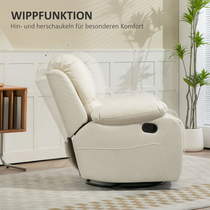 Крісло для телевізора HOMCOM Recliner з функцією відкидання, підставкою для ніг, системою кишенькових пружин, поворотним кріслом для телевізора для вітальні, спальні, кремового