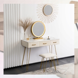 Туалетний столик Mebel Elite, колір крем, золотий хром, 104 x 77 x 41 см