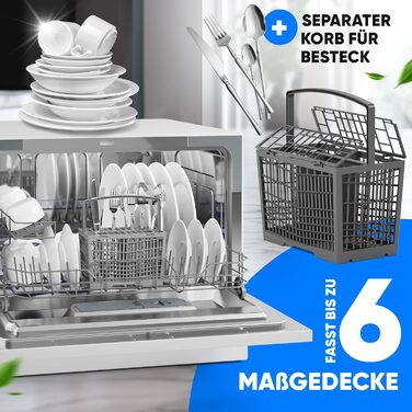Міні посудомийна машина Bomann TSG 7405, біла, з водопідключенням, тиха, зливний шланг, захист від переливу, для маленьких кухонь і кемпінгу
