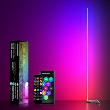 MIWATT LED торшер для вітальні 143 см, RGB, димер, керування пультом і додатком, 16 млн кольорів, музичний і DIY-режими, таймер, для спальні, ігрової кімнати, офісу, білого кольору