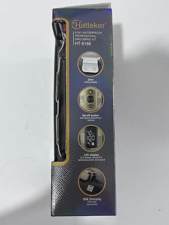 Електричний тример Hatteker 8 в 1 для бороди, волосся і тіла, водонепроникний, регульована швидкість, для чоловіків, чорний