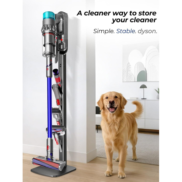 Підставка для пилососа Dyson Gen5, V16, V15, V12, V11, V10, V8, V7, V6 — металева стійка без свердління, 4 гачки для аксесуарів, темно-сіра