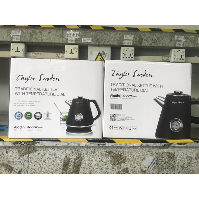 Електрочайник Taylor Swoden Aladin 1,7 л, нержавіюча сталь, ретро-дизайн, 2200 Вт, з підсвіткою та фільтром від накипу, термометр, авто-вимкнення