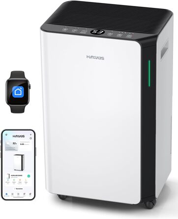 Електричний осушувач повітря HUMILABS 20L з Wi-Fi, для приміщень до 60 м², з гофрованим шлангом, резервуар 4,5л, 3 режими, таймер 24г, білий