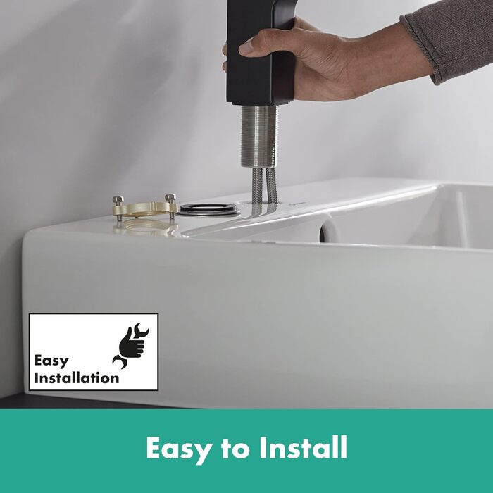 Змішувач для ванної кімнати Hansgrohe Vernis Shape, чорний мат, з висувною виливкою, водозберігаючий, висота виливу 70 мм