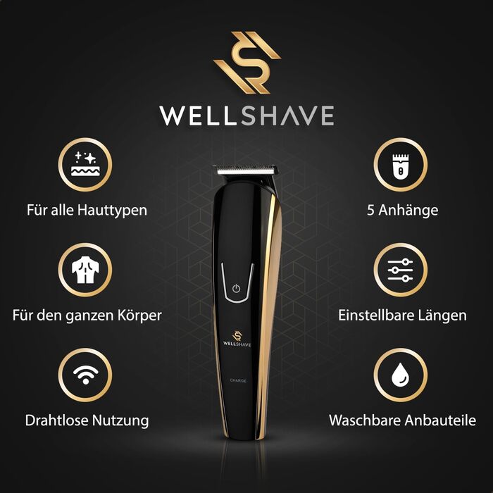 Wellshave 5 в 1 Тример для бороди та тіла чоловічий, багатофункціональний, з регулюванням довжини