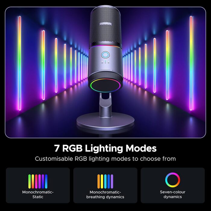UGREEN ігровий USB-мікрофон з RGB-підсвічуванням, 24bit/96kHz, кнопка вимкнення звуку, конденсаторний мікрофон для ПК, PS5/PS4, стрімінгу, ігор, подкастів, запису, ноутбука