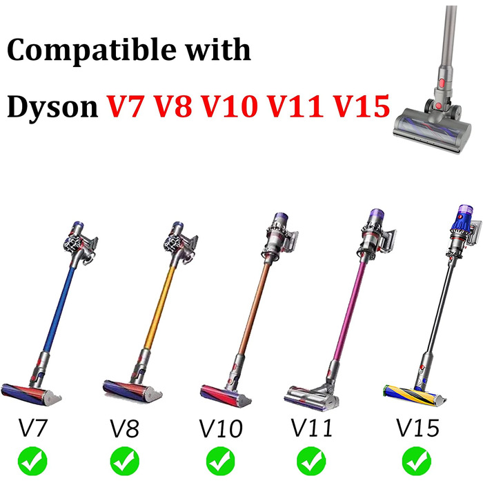 Турбощітка для підлоги з прямим приводом для пилососів Dyson V7/V8/V10/V11/V15, насадка для килимів з коротким ворсом і твердих підлог