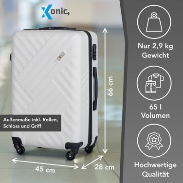 Валіза Xonic Design ABS пластик, жорсткий корпус, коліщатка 360°, кодовий замок, біла, розмір L