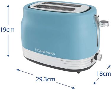 Тостер Russell Hobbs Hanley на 2 тости, блакитний (6 режимів, широкі слоти, розморожування, підігрів, підйом тостів)